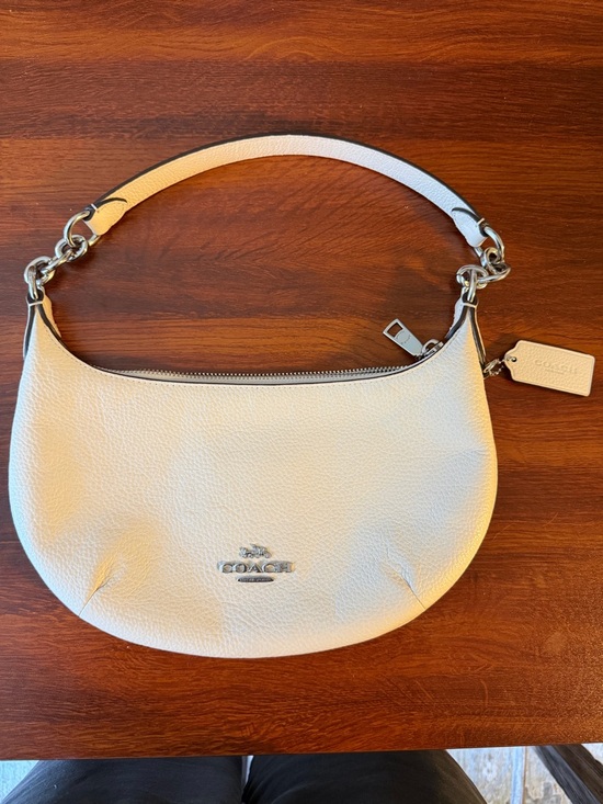Coach White Pebbled Leather Crescent Shoulder Bag